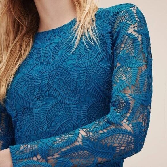 MAJE Rosane Sheer Lace Sheath Maxi Dress Bodycon Crochet Teal M Formal Event - Picture 2 of 13